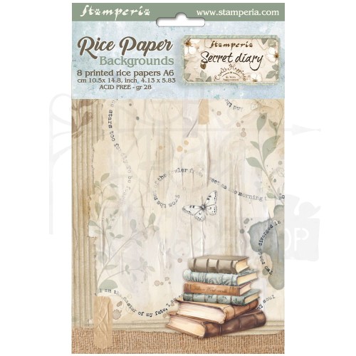 Papier ryżowy A6 Create Happiness Secret Diary Backgrounds tła - zestaw 8szt DFSAK6020 Stamperia