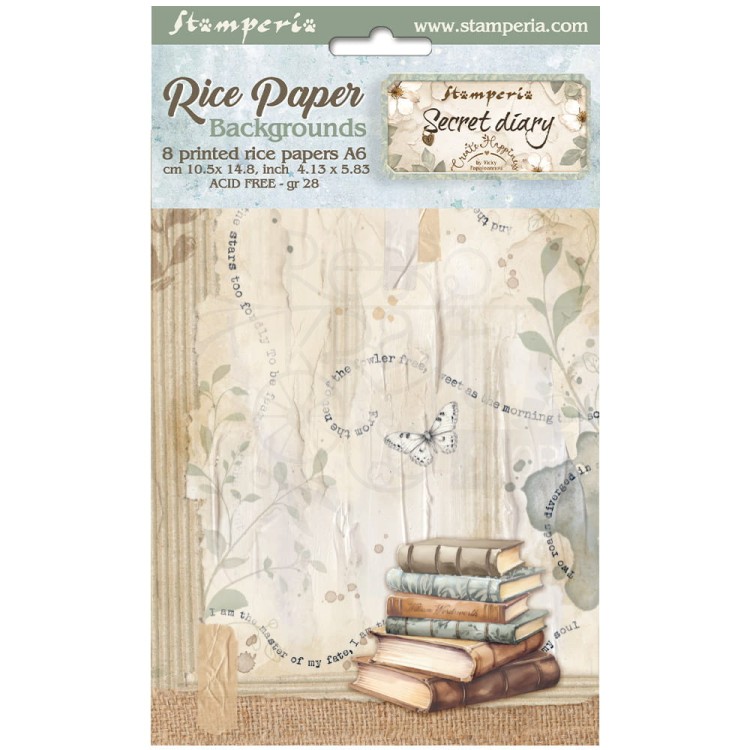 Papier ryżowy A6 Create Happiness Secret Diary Backgrounds tła - zestaw 8szt DFSAK6020 Stamperia