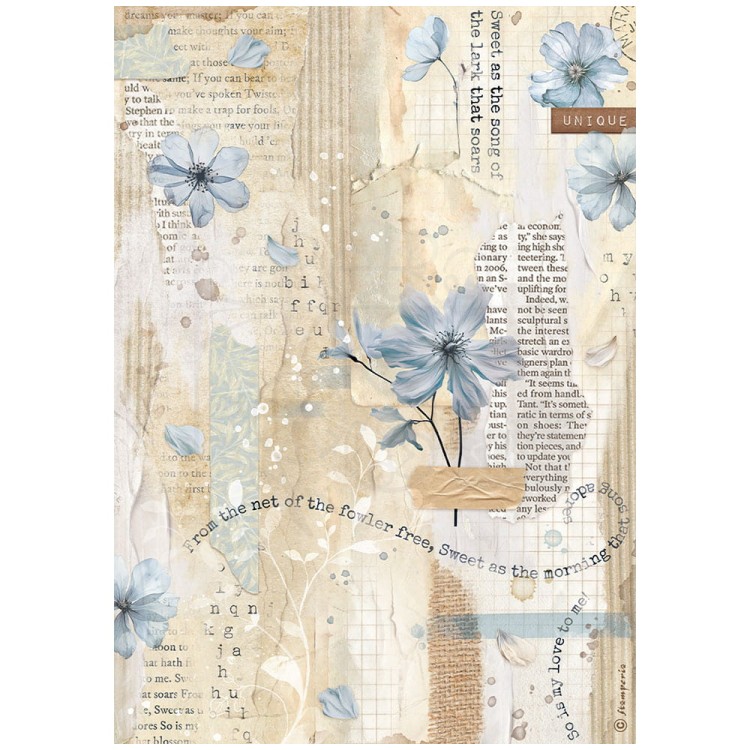 Papier ryżowy A4 Create Happiness Secret Diary Niebieski kwiat DFSA4861 Stamperia