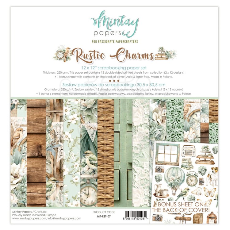 Zestaw papierów do scrapbookingu 30x30 Rustic Charms MT-RST-07 Minaty