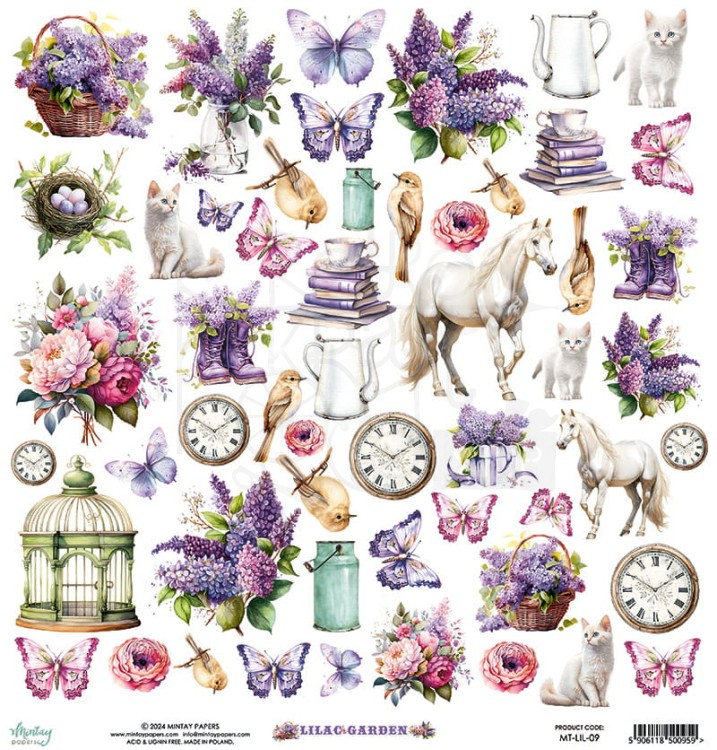 Papier 30x30 arkusz elementów do wycinania Lilac Garden MT-LIL-09 Minaty