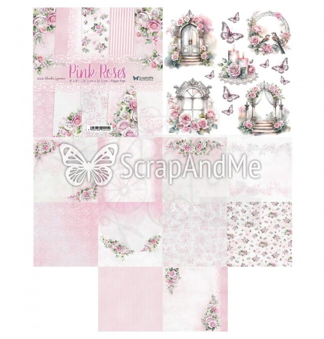 Zestaw papierów do scrapbookingu 20x20 Pink Roses ScrapAndMe