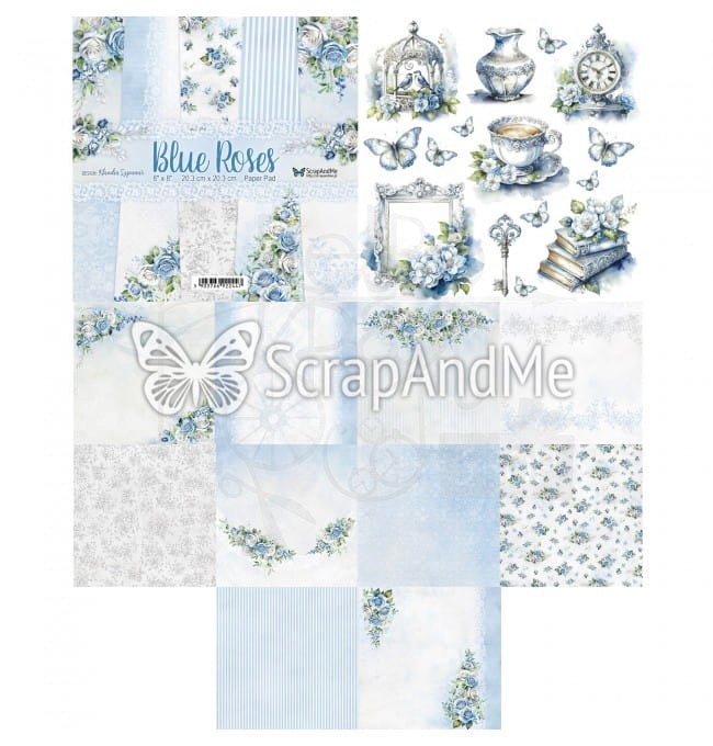 Zestaw papierów do scrapbookingu 20x20 Blue Roses ScrapAndMe