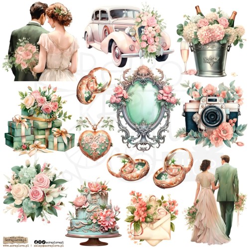 Naklejki do scrapbookingu i art journalingu Wedding Pastel 1 ScrapLove