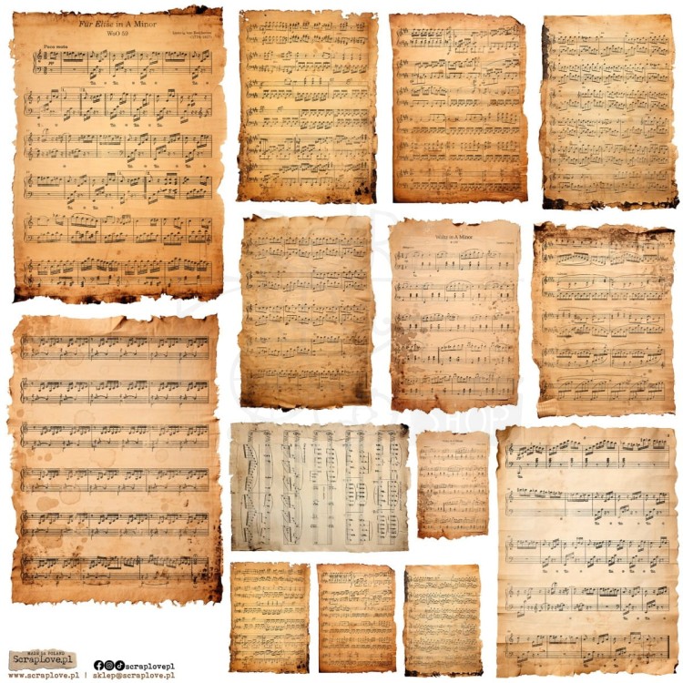 Naklejki do scrapbookingu i art journalingu Old Music Notes 1 ScrapLove