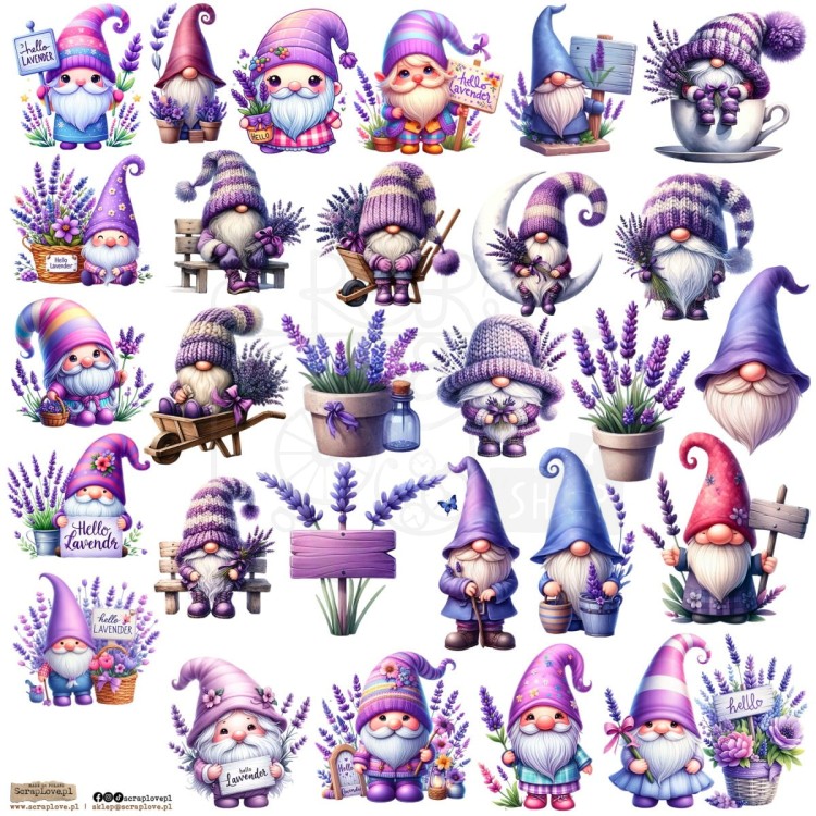 Naklejki do scrapbookingu i art journalingu Gnomes Lavender 1 ScrapLove