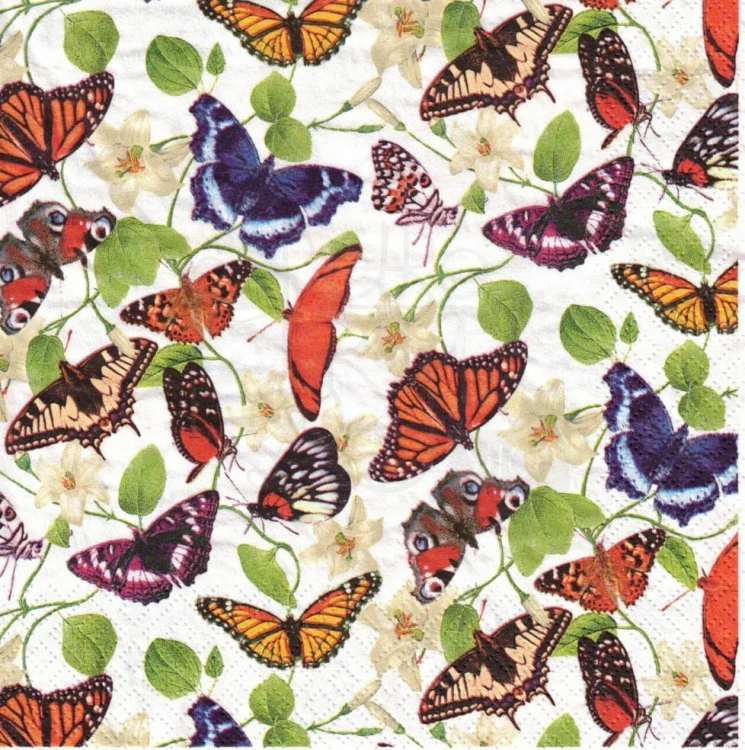 Serwetka 33x33 - Motyle i kwiaty