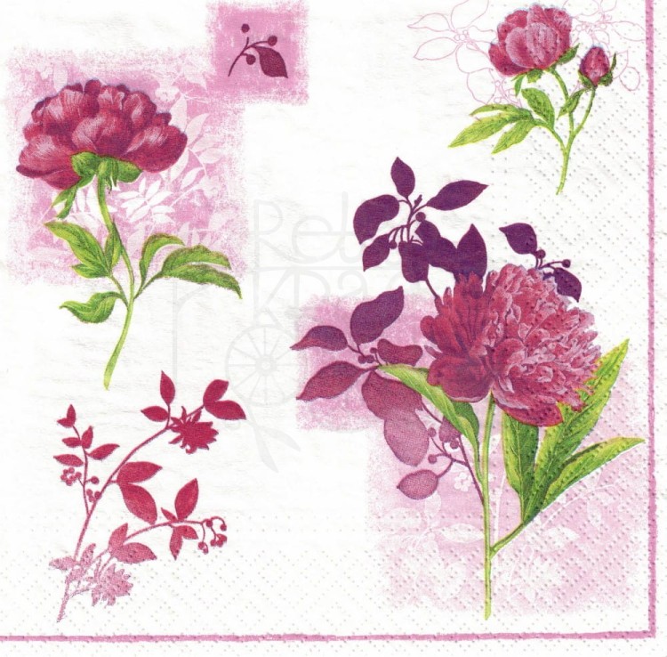 Serwetka 33x33 - Kwiaty fioletowe peonie