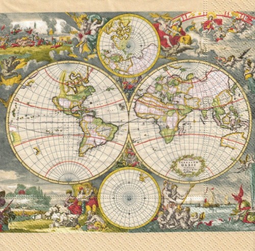 Serwetka 33x33 - Mapa świata retro