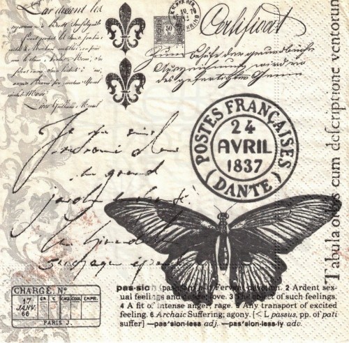 Serwetka 33x33 - Motyl i list retro