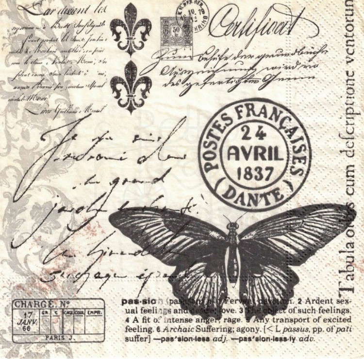 Serwetka 33x33 - Motyl i list retro