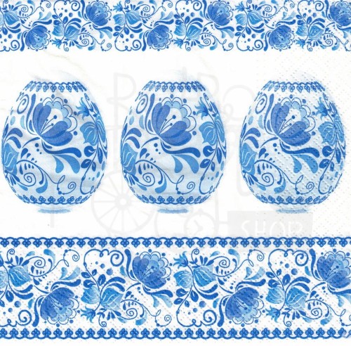 Serwetka 33x33 - Wielkanoc niebieskie pisanki i ornamenty