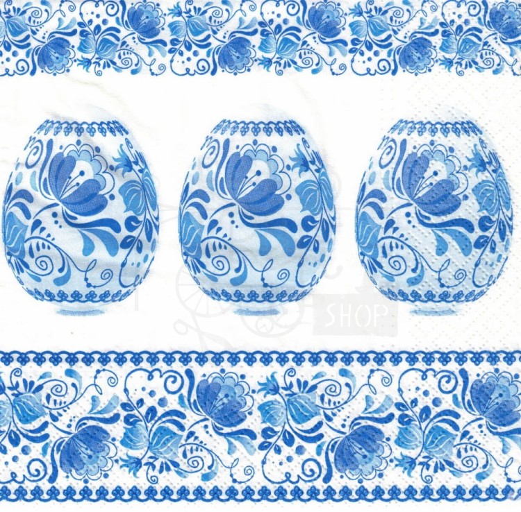 Serwetka 33x33 - Wielkanoc niebieskie pisanki i ornamenty