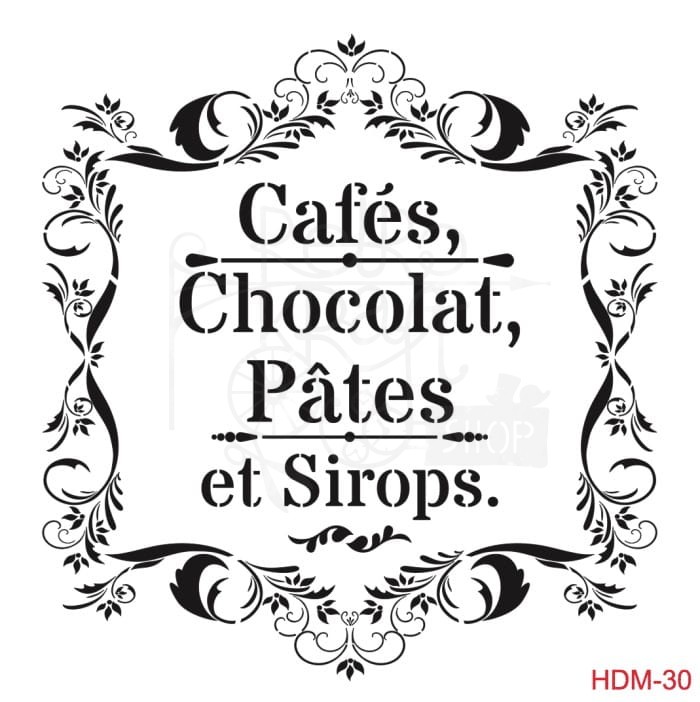 Szablon maska 25x25 Napis Cafes Chocolat i ornamenty HDM30 Cadence