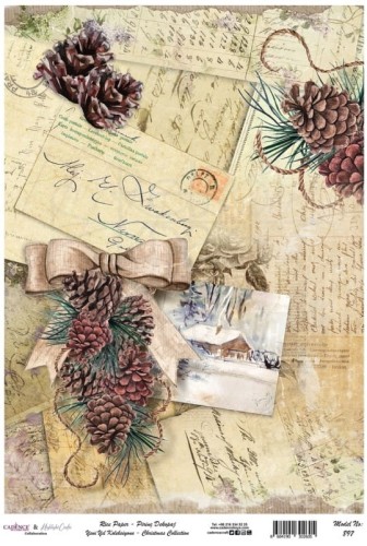 Papier ryżowy do decoupage A4 Boże Narodzenie szyszki i listy retro PR0897 Cadence