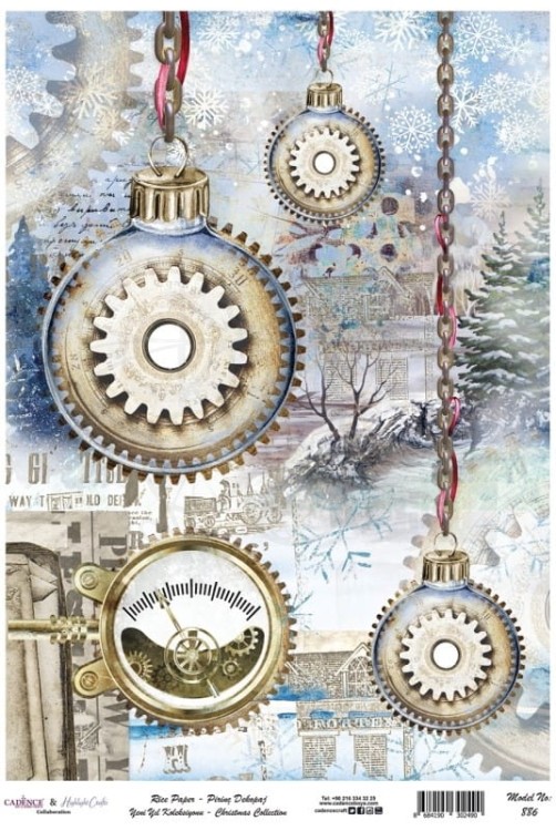 Papier ryżowy do decoupage A4 Boże Narodzenie bombki steampunk PR0886 Cadence