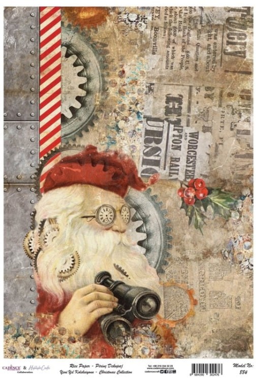 Papier ryżowy do decoupage A4 Boże Narodzenie Święty Mikołaj steampunk PR0884 Cadence
