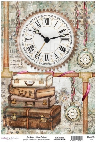 Papier ryżowy do decoupage A4 Walizki i zegar steampunk PR0880 Cadence