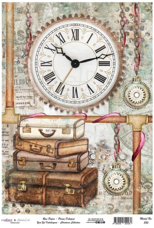 Papier ryżowy do decoupage A4 Walizki i zegar steampunk PR0880 Cadence