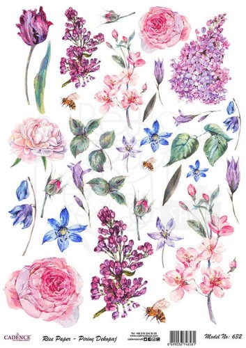 Papier ryżowy do decoupage A4 Peonia bez i pszczoły PR0632 Cadence