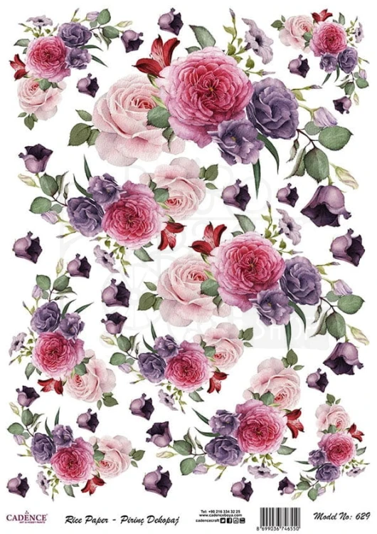Papier ryżowy do decoupage A4 Kolorowe róże PR0629 Cadence