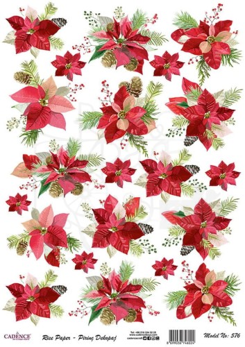 Papier ryżowy do decoupage A4 Poinsecja gwiazda betlejemska PR0576 Cadence