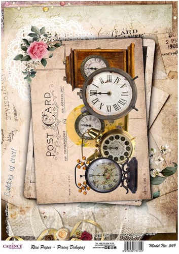 Papier ryżowy do decoupage A4 Zegary i karta pocztowa retro PR0549 Cadence
