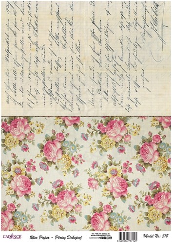 Papier ryżowy do decoupage A4 Kwiaty i list retro PR0518 Cadence