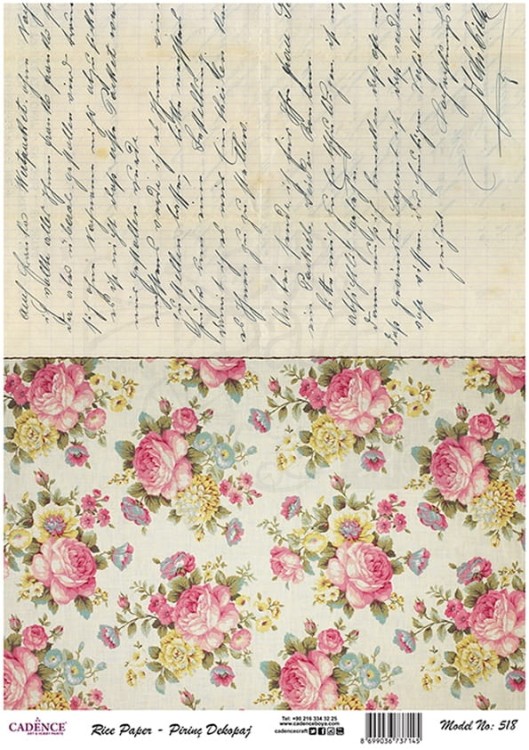 Papier ryżowy do decoupage A4 Kwiaty i list retro PR0518 Cadence