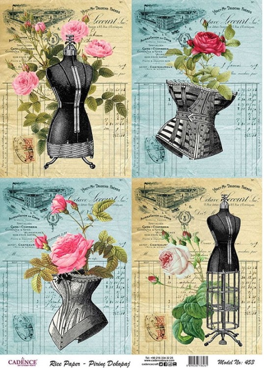 Papier ryżowy do decoupage A4 Gorsety i kwiaty retro PR0453 Cadence