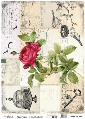 Papier ryżowy do decoupage A4 Róże i karty pocztowe retro PR0446 Cadence