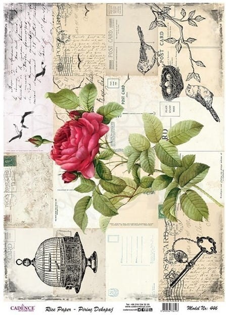 Papier ryżowy do decoupage A4 Róże i karty pocztowe retro PR0446 Cadence