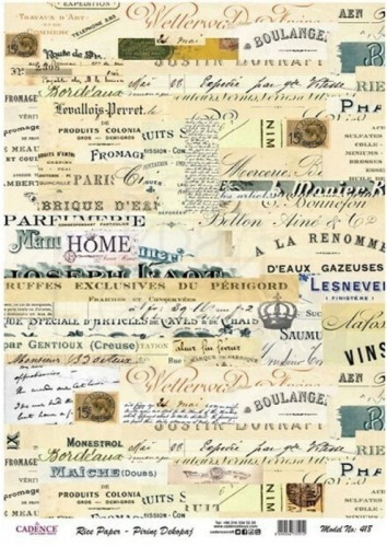 Papier ryżowy do decoupage A4 Napisy etykiety retro PR0418 Cadence