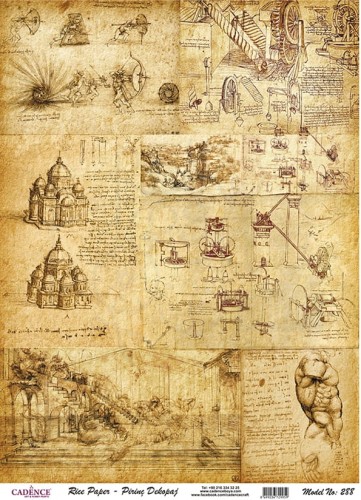 Papier ryżowy do decoupage A4 Szkice Leonardo da Vinci PR0288 Cadence