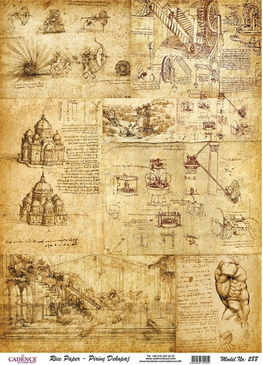 Papier ryżowy do decoupage A4 Szkice Leonardo da Vinci PR0288 Cadence
