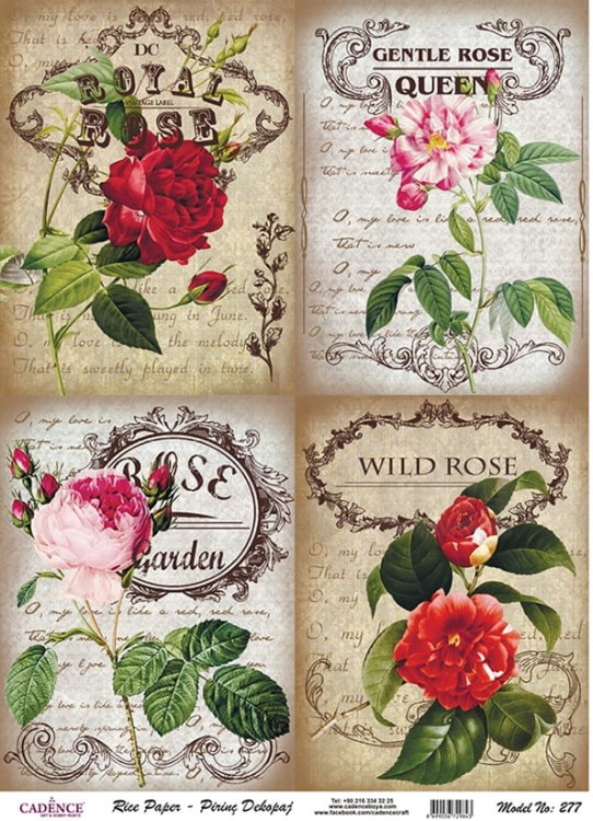 Papier ryżowy do decoupage A4 Róże retro PR0277 Cadence