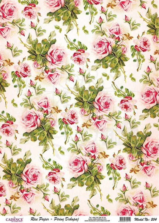 Papier ryżowy do decoupage A4 Róże PR0204 Cadence