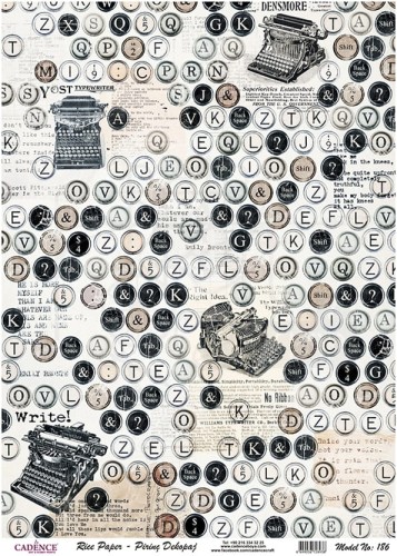 Papier ryżowy do decoupage A4 Litery maszyny do pisania retro PR0186 Cadence