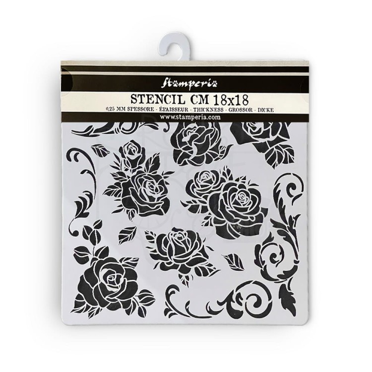 Szablon maska 18x18 Shabby Rose Różane tło KSTDQ104 Stamperia