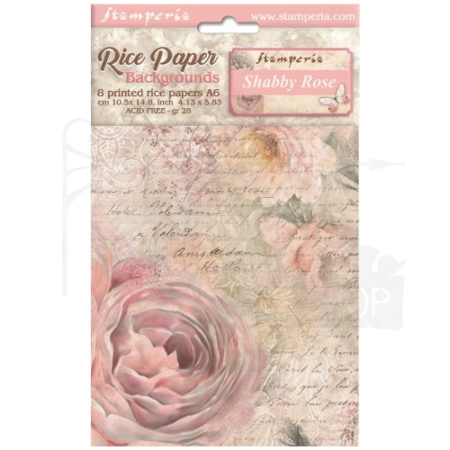 Papier ryżowy A6 Shabby Rose Backgrounds tła - zestaw 8szt DFSAK6023 Stamperia