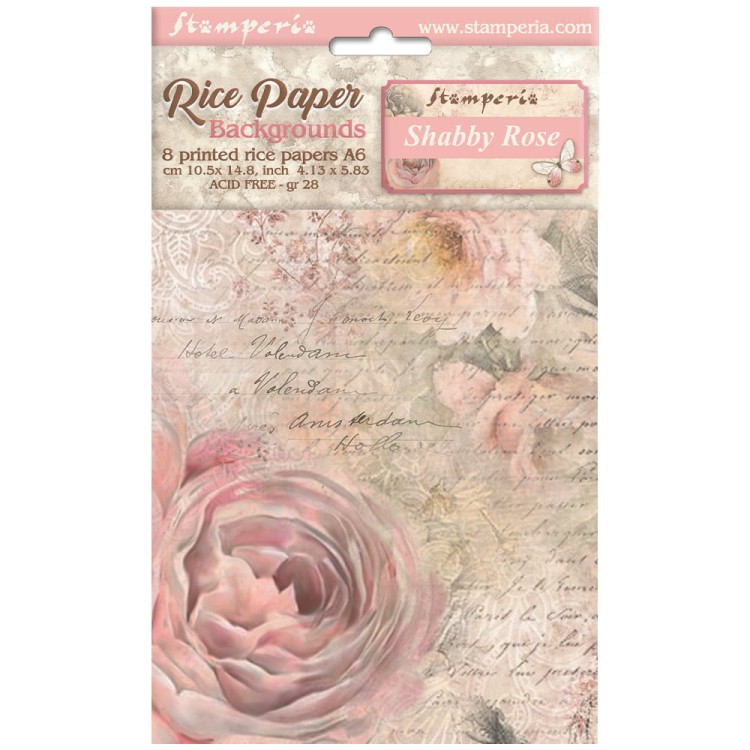 Papier ryżowy A6 Shabby Rose Backgrounds tła - zestaw 8szt DFSAK6023 Stamperia