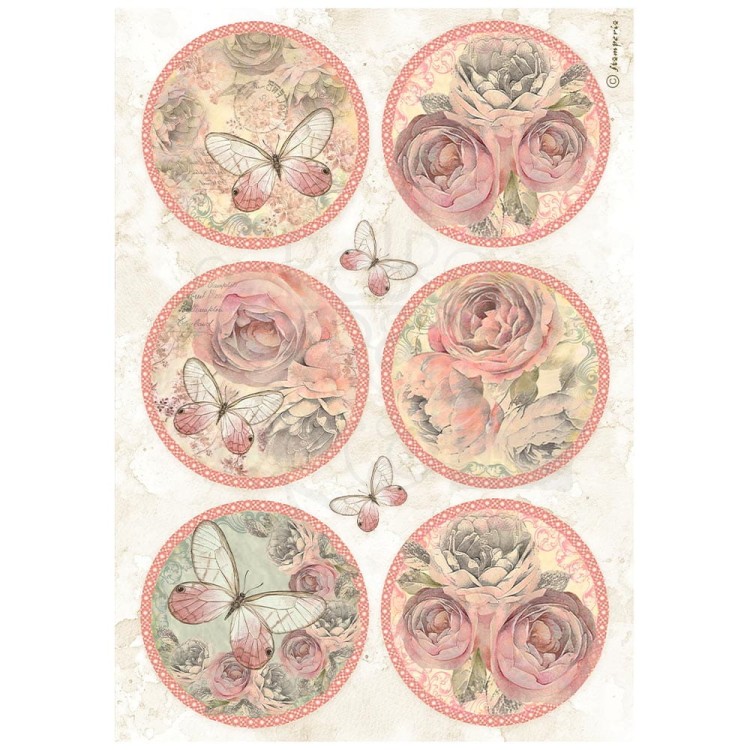 Papier ryżowy A4 Shabby Rose 6 okrągłych dekorów DFSA4879 Stamperia