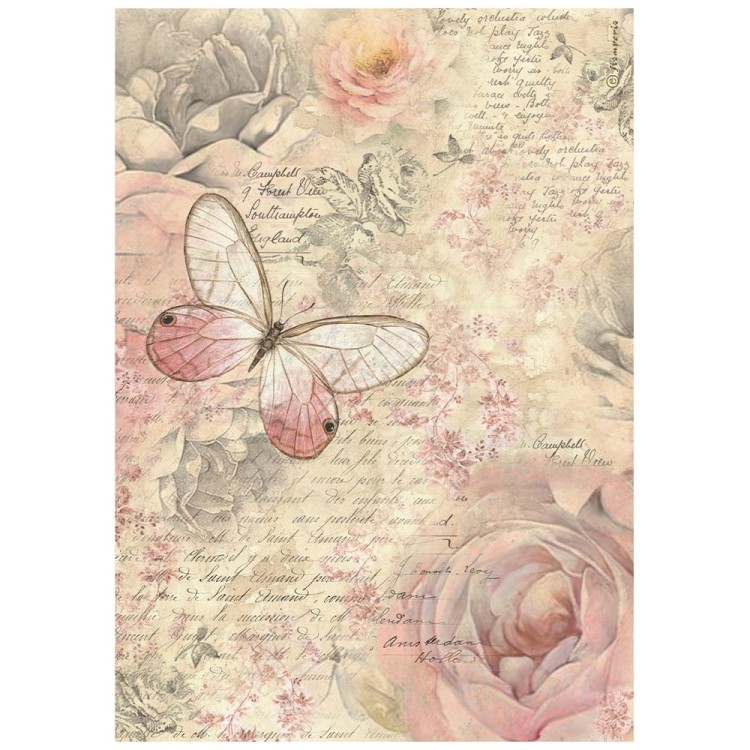 Papier ryżowy A4 Shabby Rose Motylek DFSA4878 Stamperia