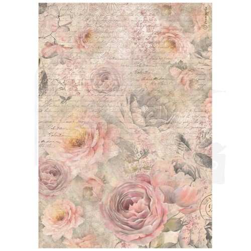 Papier ryżowy A4 Shabby Rose Różane tło DFSA4877 Stamperia