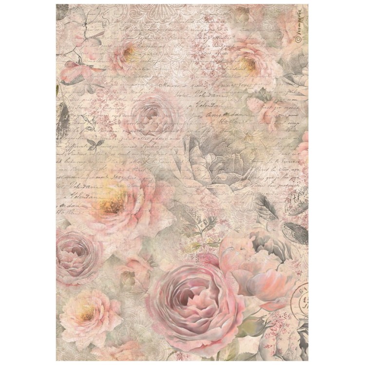 Papier ryżowy A4 Shabby Rose Różane tło DFSA4877 Stamperia