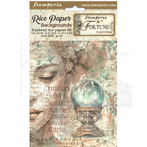 Papier ryżowy A6 Fortune Backgrounds tła - zestaw 8szt DFSAK6022 Stamperia