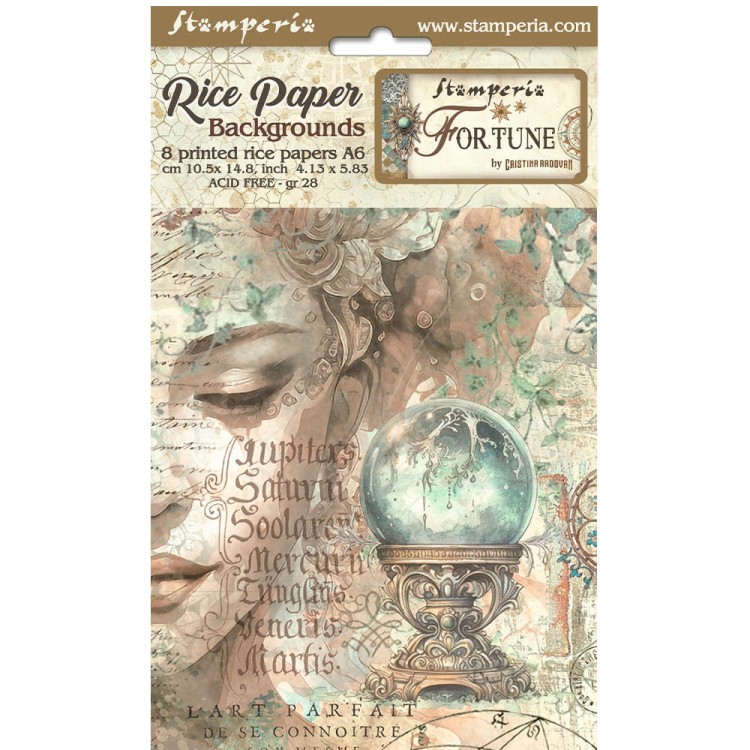 Papier ryżowy A6 Fortune Backgrounds tła - zestaw 8szt DFSAK6022 Stamperia
