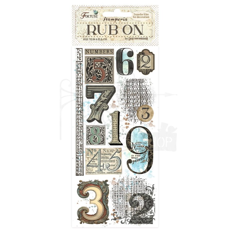 Rub-on transfer 10x21.6cm Fortune Liczby DFLRB89 Stamperia