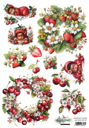Papier ryżowy do decoupage A4 My Little Baby Wiśnie i truskawki AA-MLB-RP-01 Alchemy of Art