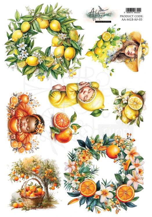 Papier ryżowy do decoupage A4 My Little Baby Pomarańcze i cytryny AA-MLB-RP-03 Alchemy of Art